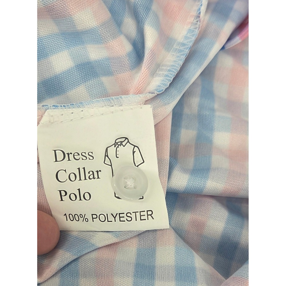 Collars and Co Dress Collar Polo Short Sleeve Small Nantucket Blue Pink Gingham - Picture 6 of 7
